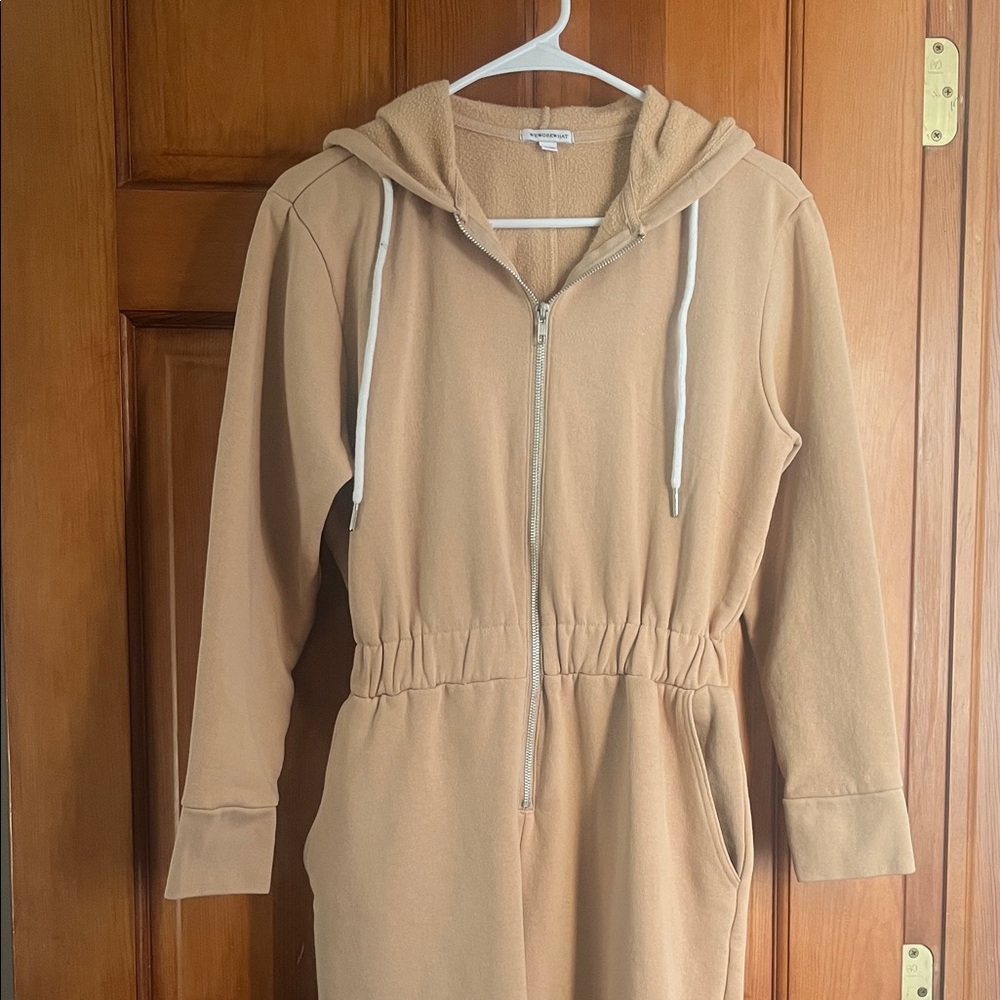 Tan Hooded Zip-Up Jumpsuit